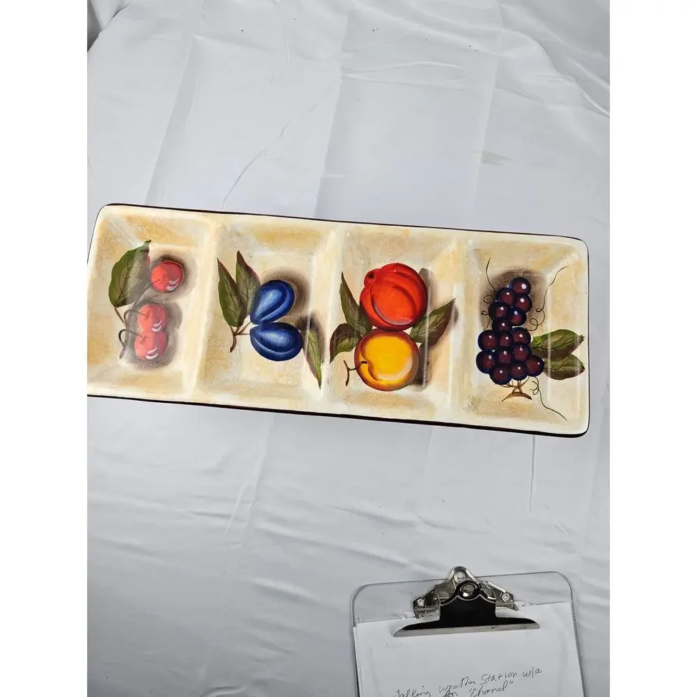 Hand‎ Painted Ceramic 4-Compartment Fruit Serving Tray Relish Dish Tuscan Style